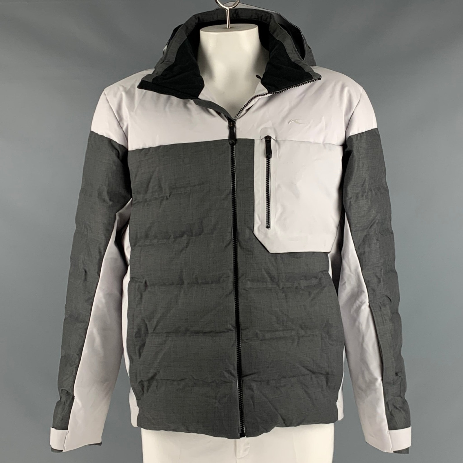 Kjus Size Xl Grey Quilted Polyester Hooded Jacket